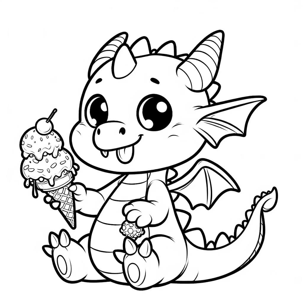 Einen kleinen süßen drachen der ein eis in der hand hält.