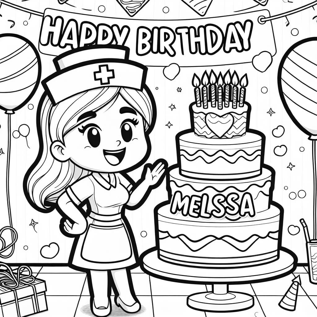 Happy birthday melissa written with nurse and cake
