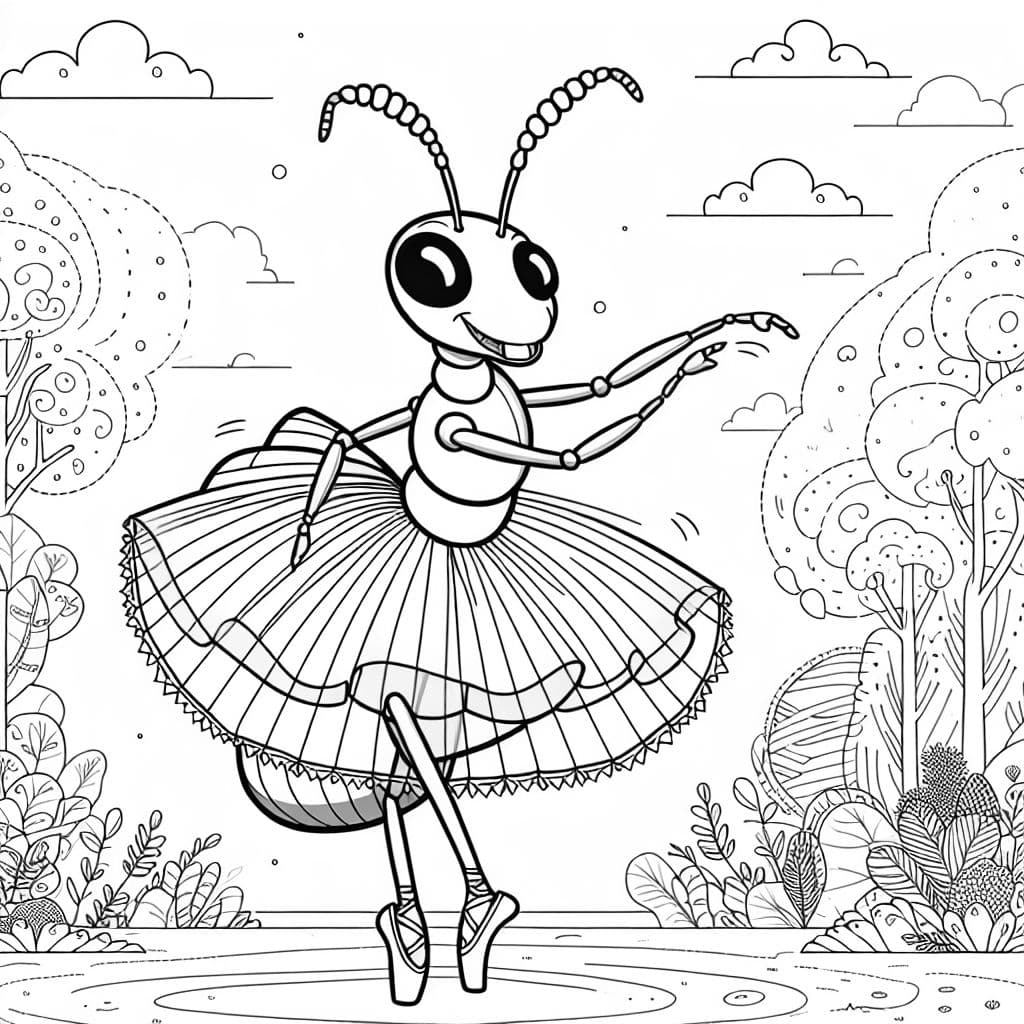 Hormiga gigante con zapatos de ballet y un tutú
