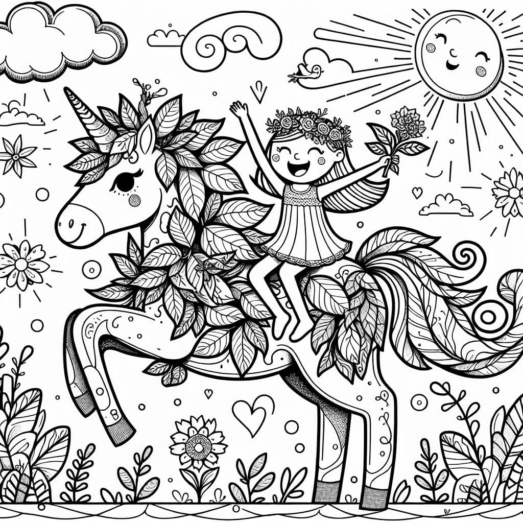 Pflazen Einhorn, das von Mädchen geritten wird