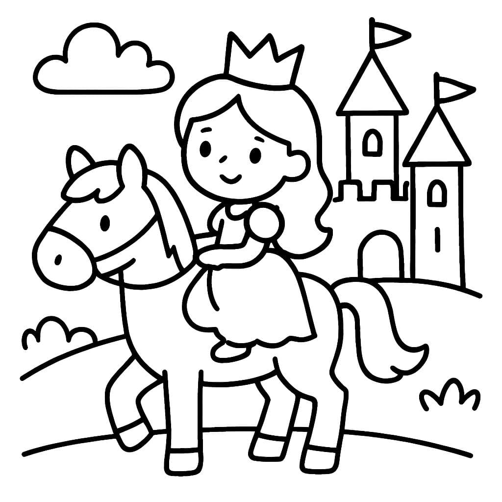Una princesa montando un caballo cerca de un castillo