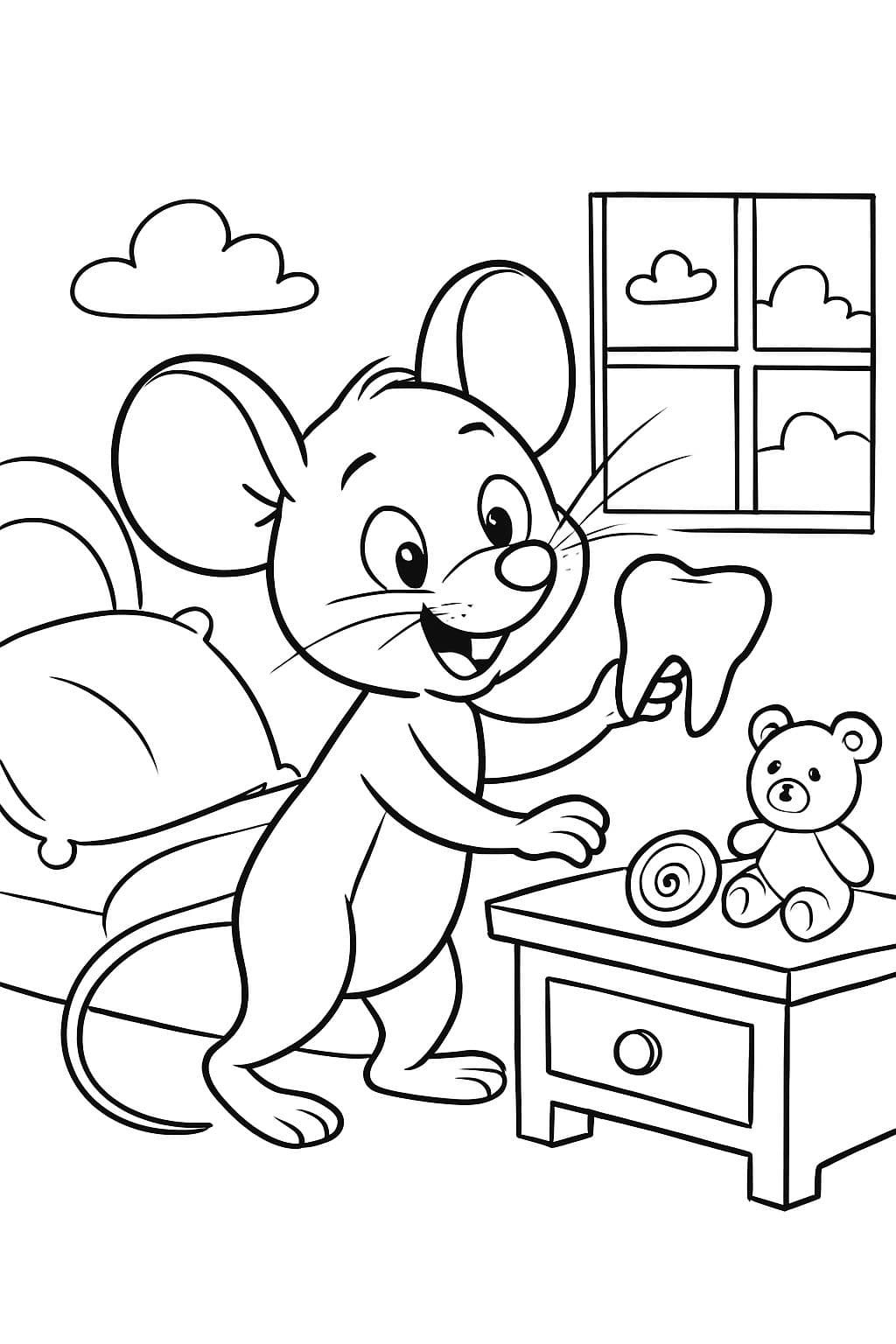 The little mouse that comes to collect a tooth under the pillow and places a toy and a coin.
