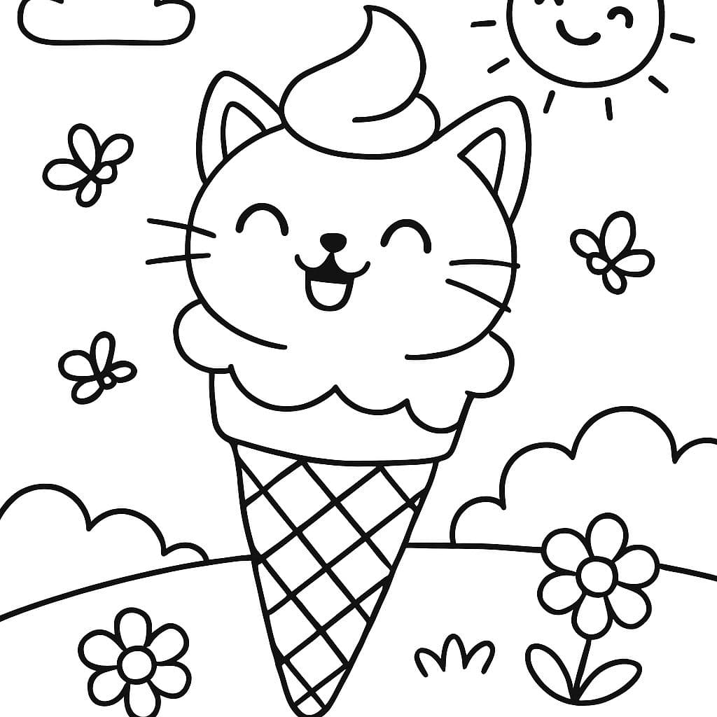 un cornet de glace, où la glace ressemble à un petit chat