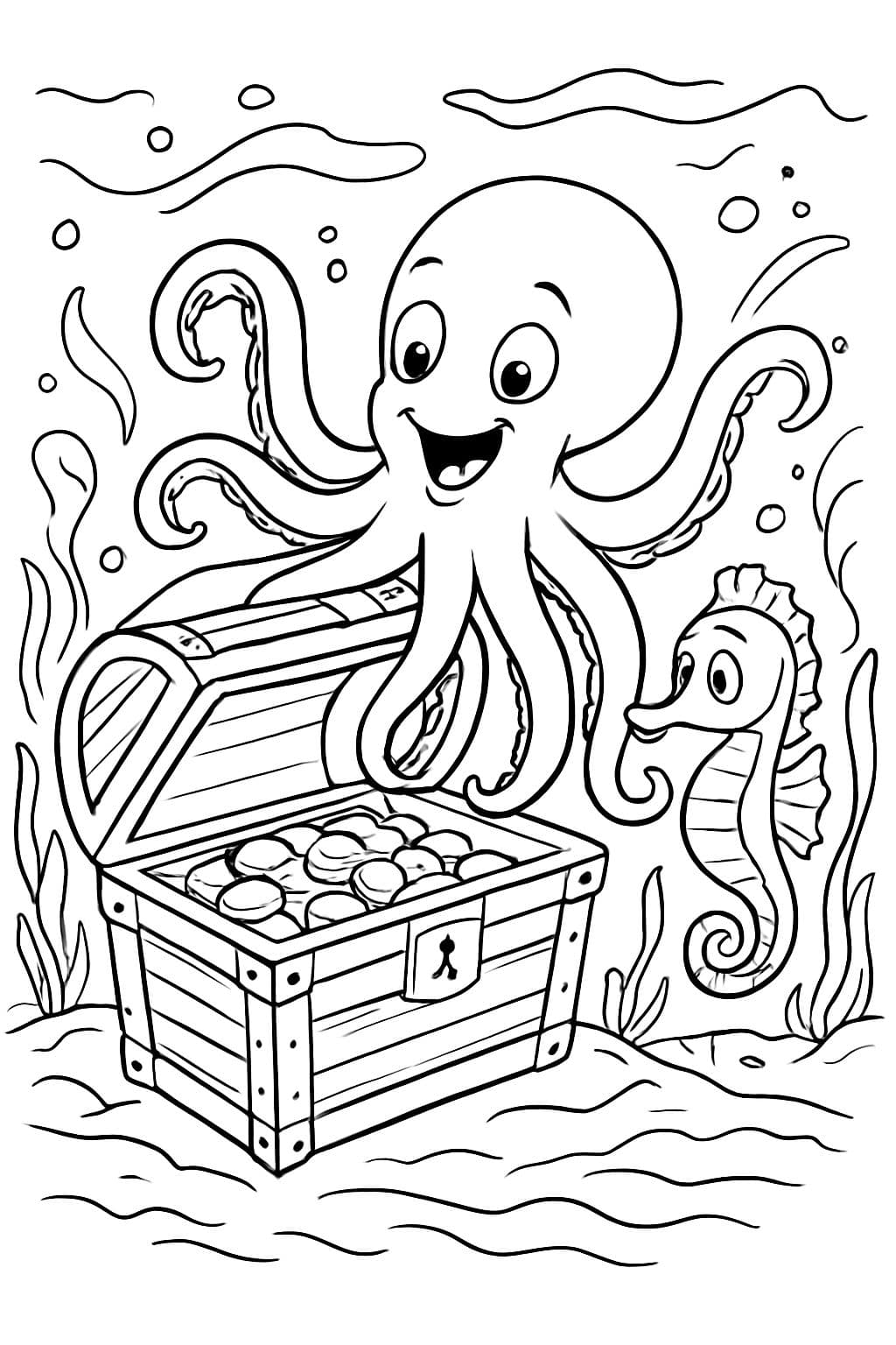 COFRE DEL TESORO CON MEDUSAS Y CABALLOS DE MAR