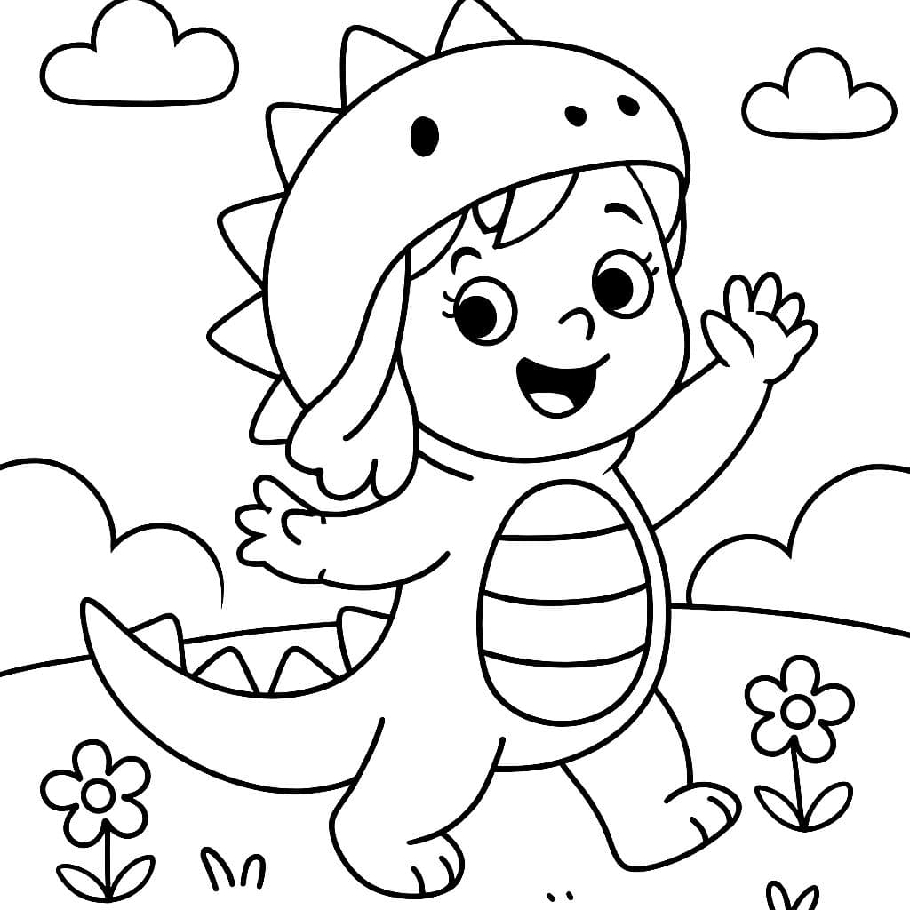 5-jähriges Mädchen, das als Dinosaurier verkleidet ist