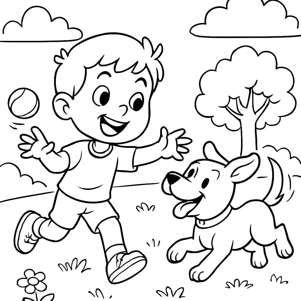 niño jugando con un perro jugueton como amigos.