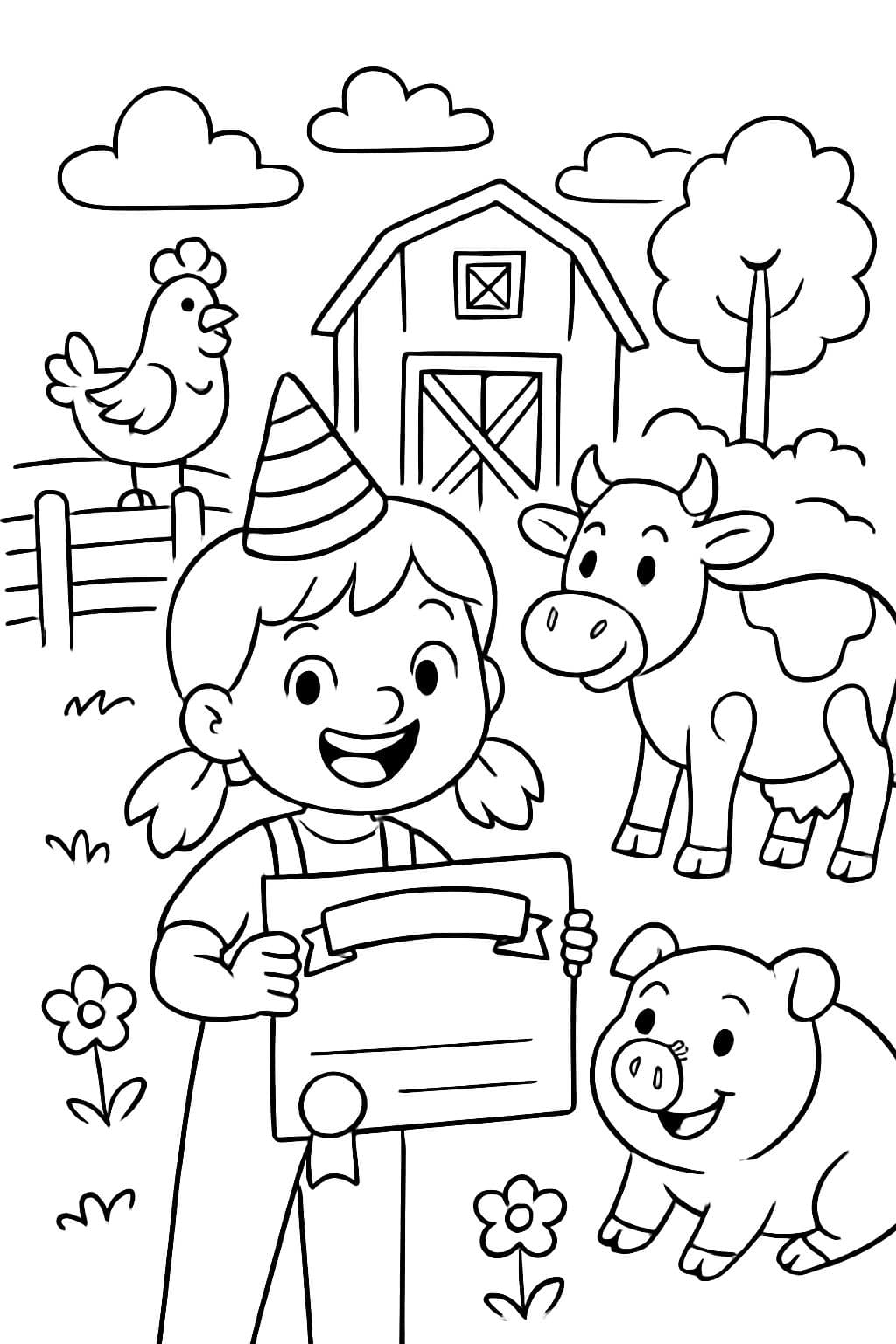 un certificado para una rally de cumpleaños en la granja