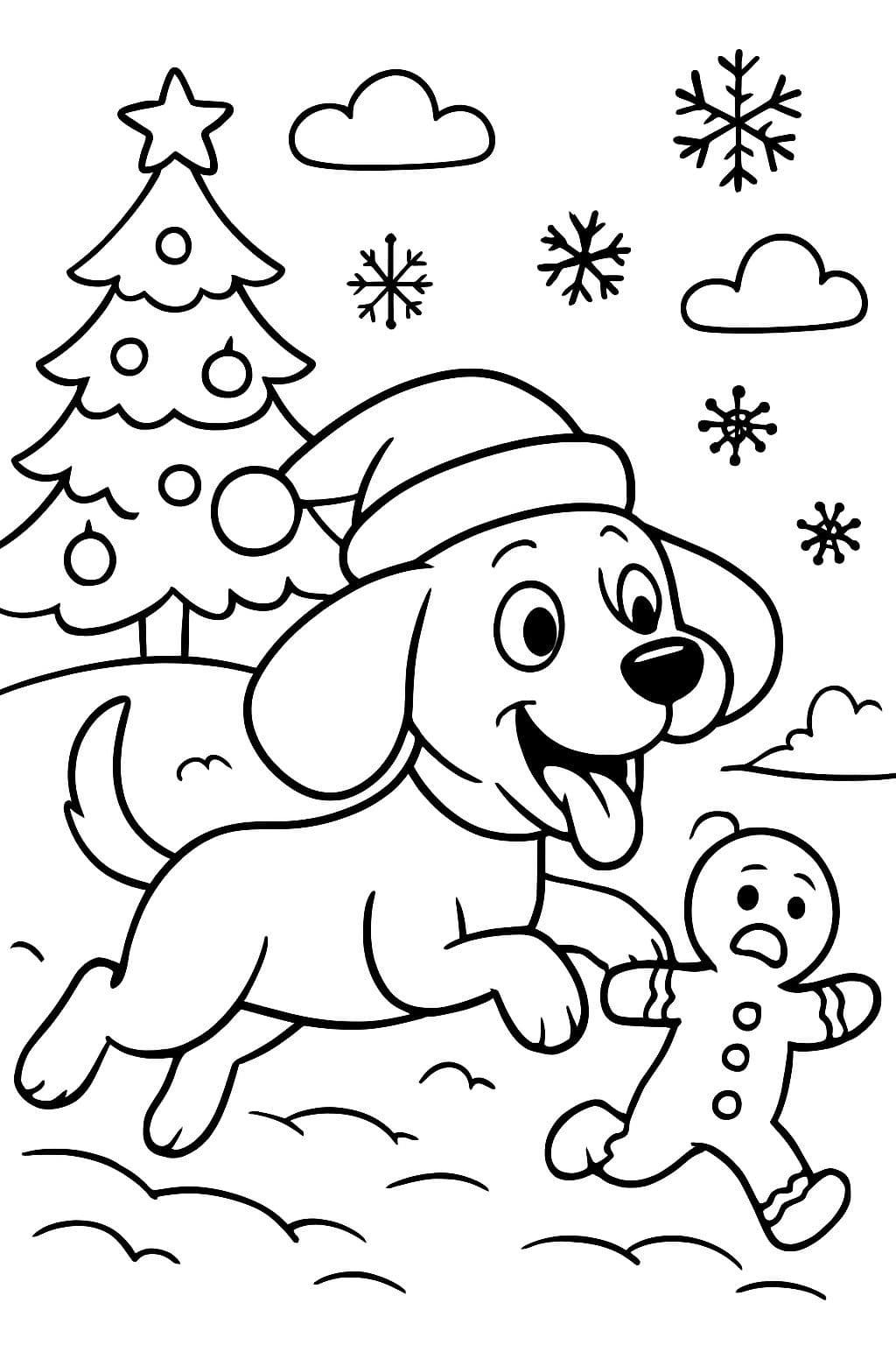 Beagle Schnee Weihnachten verfolgt einen Lebkuchenmann