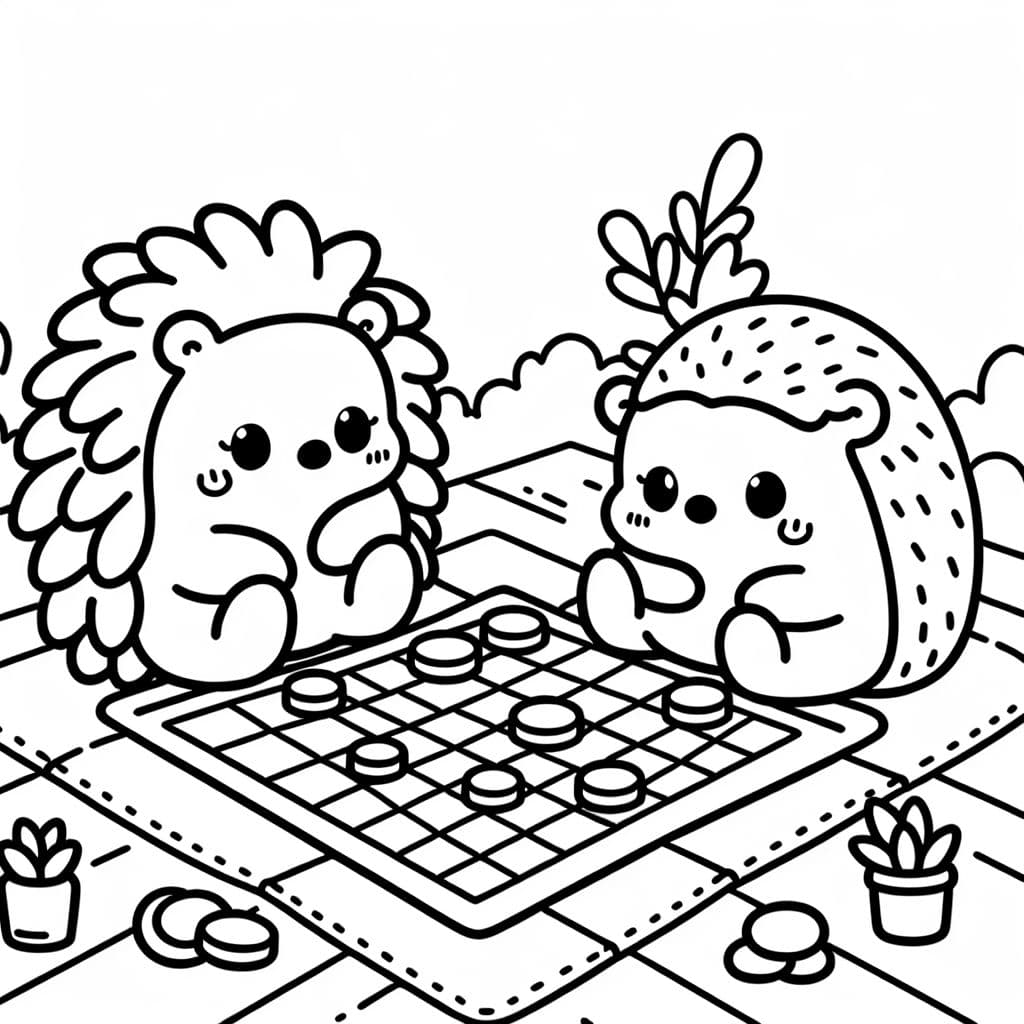 a cute hedgehog named choggy playing checkers with another cute hedgehob named wilbur