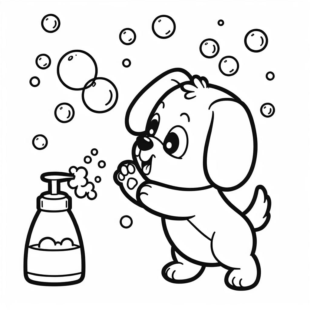 un perro con orejas caídas que atrapa burbujas de jabón