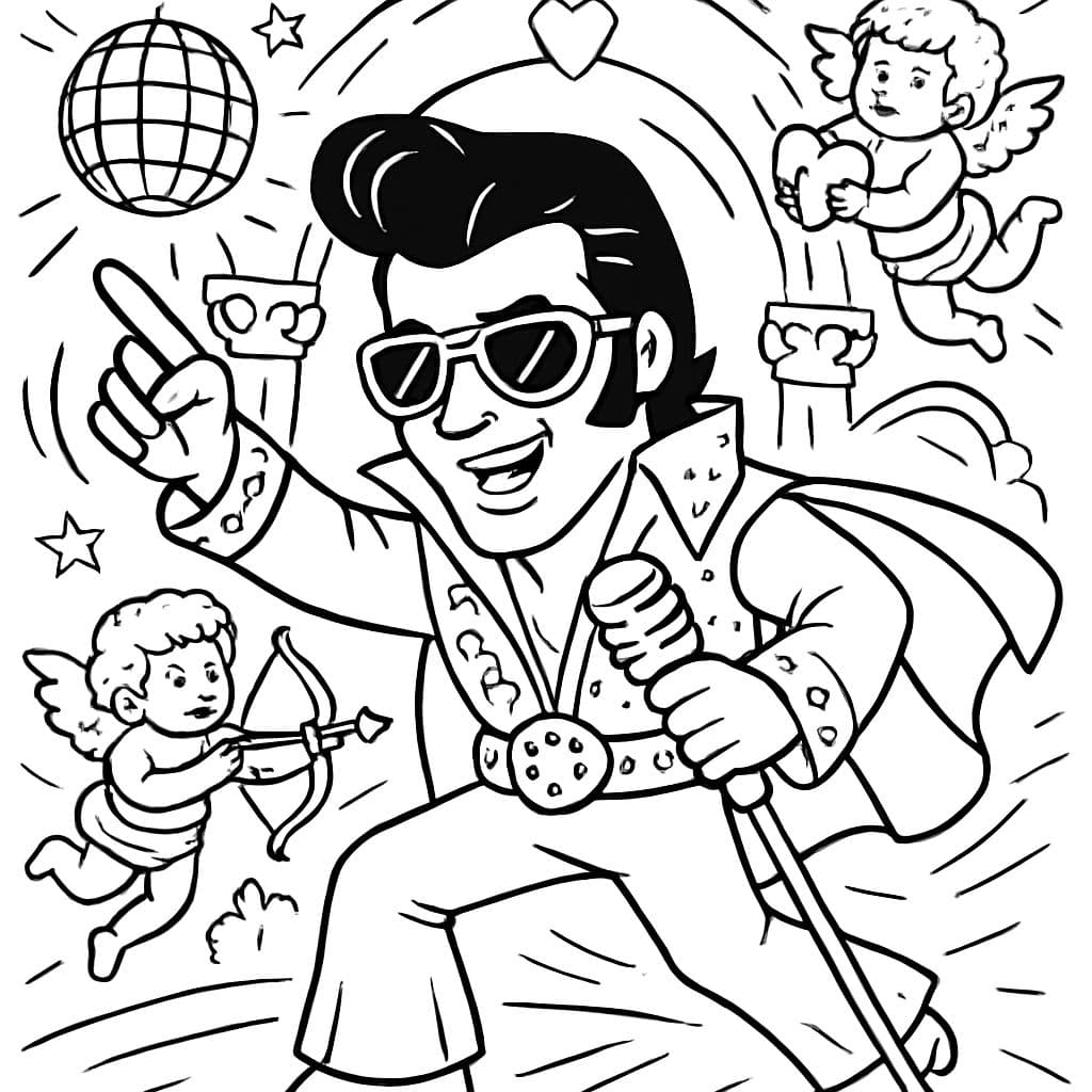 Elvis à un mariage à Vegas avec des boules à facettes et des chérubins