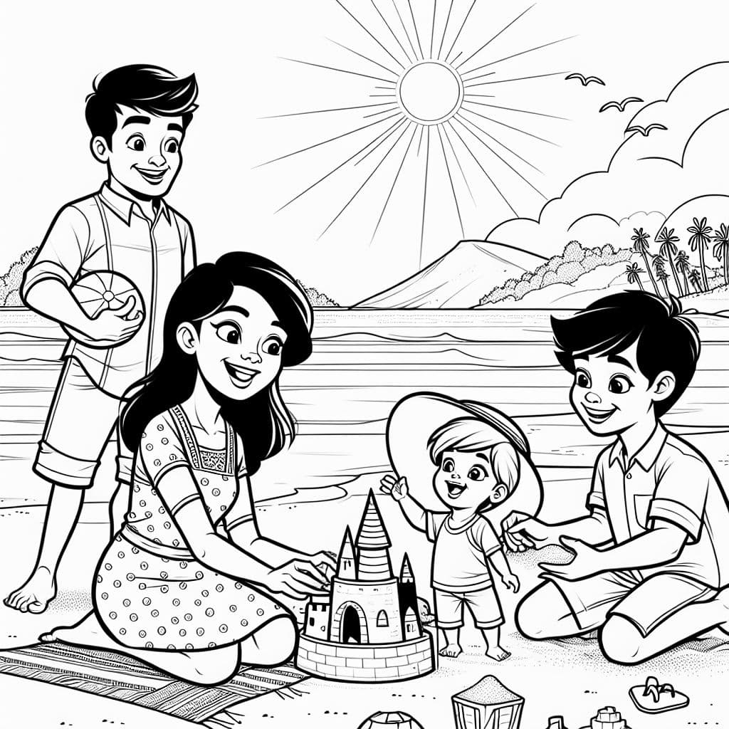 a family of 4, two boys. mom and dad at the beach