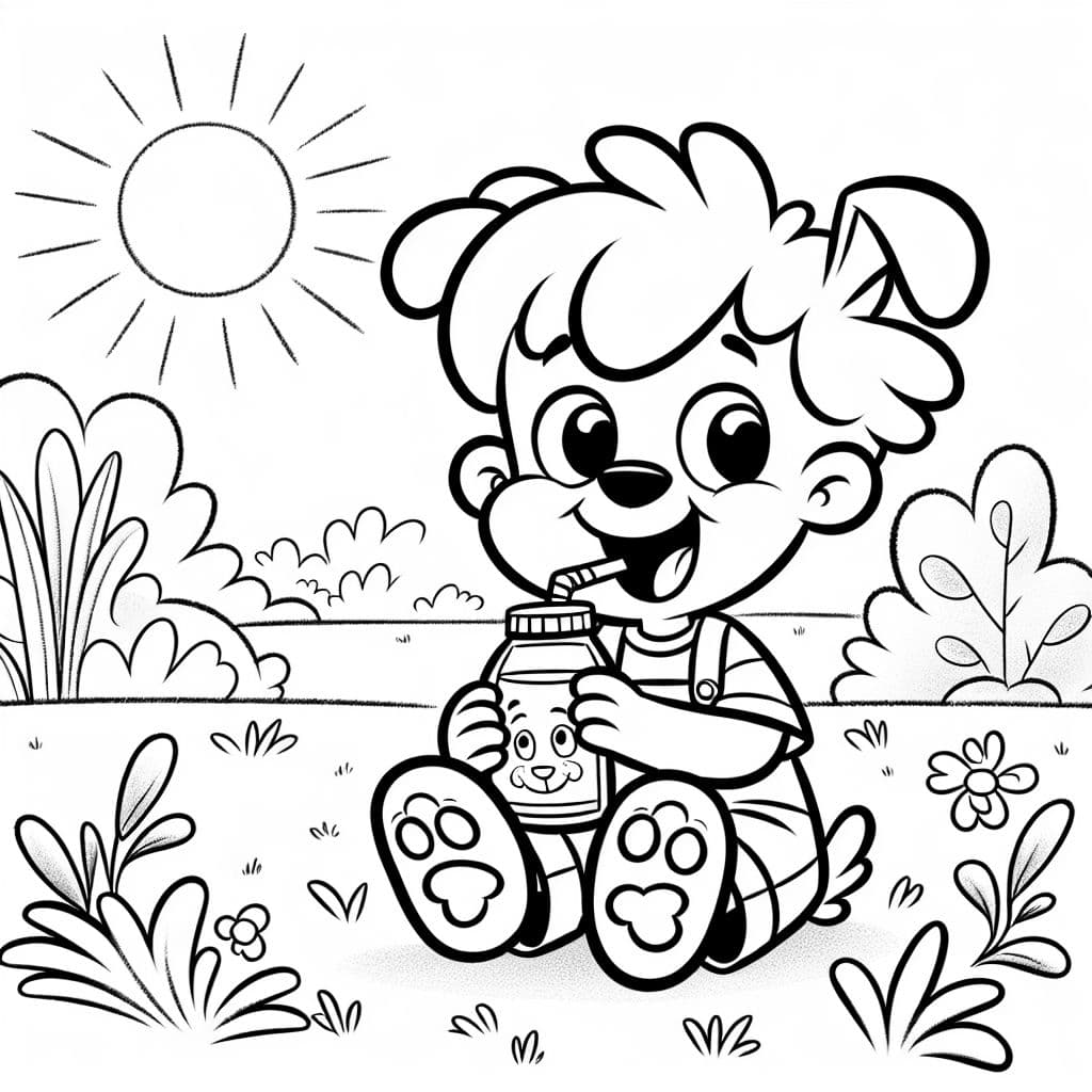 Ein kind mit hundepfoten und ein bier in der hand