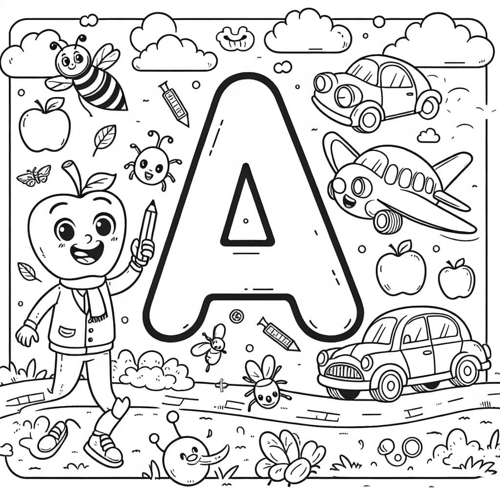 the letter a surrounded by things that start with a