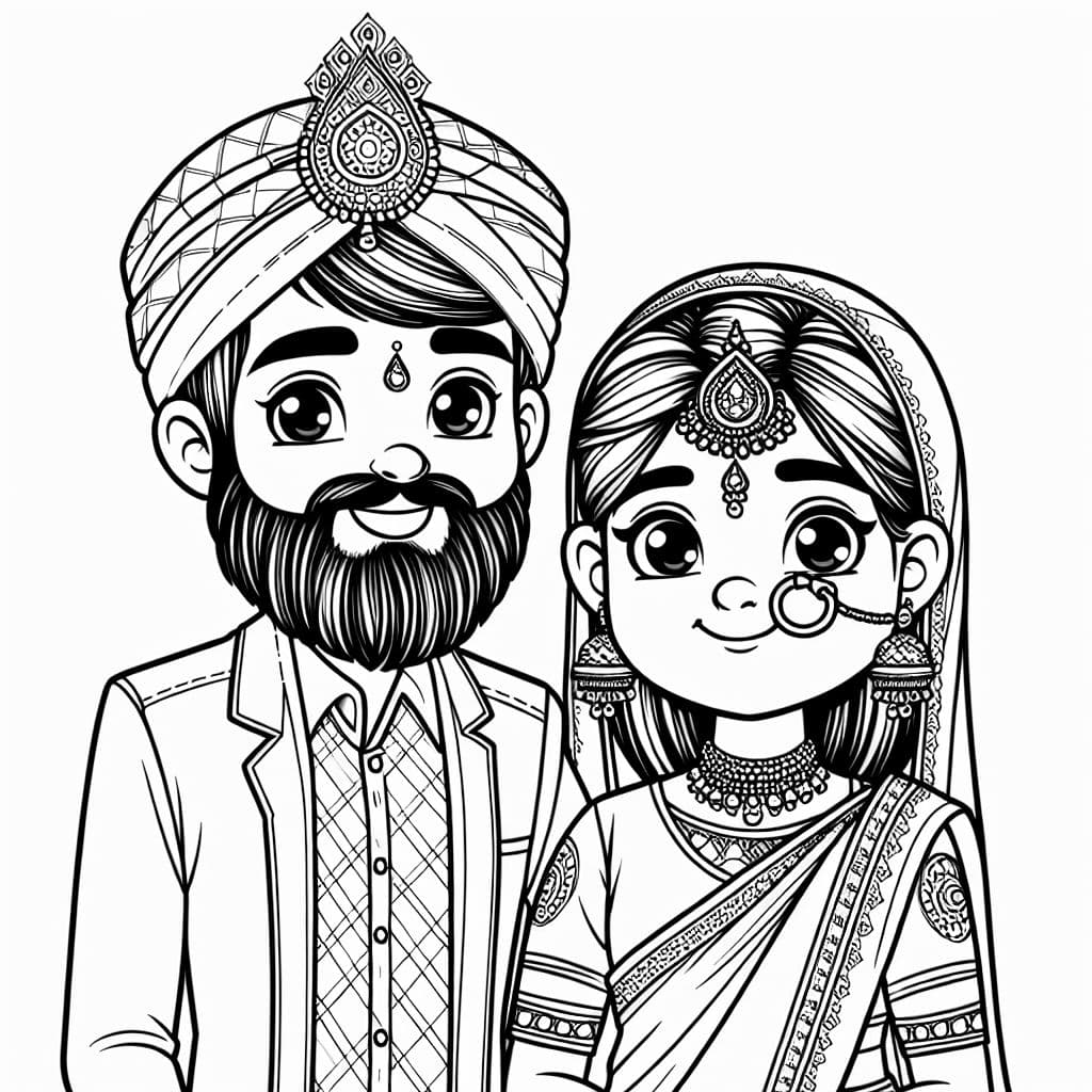 Young indian couple, the man with a beard, on their wedding day