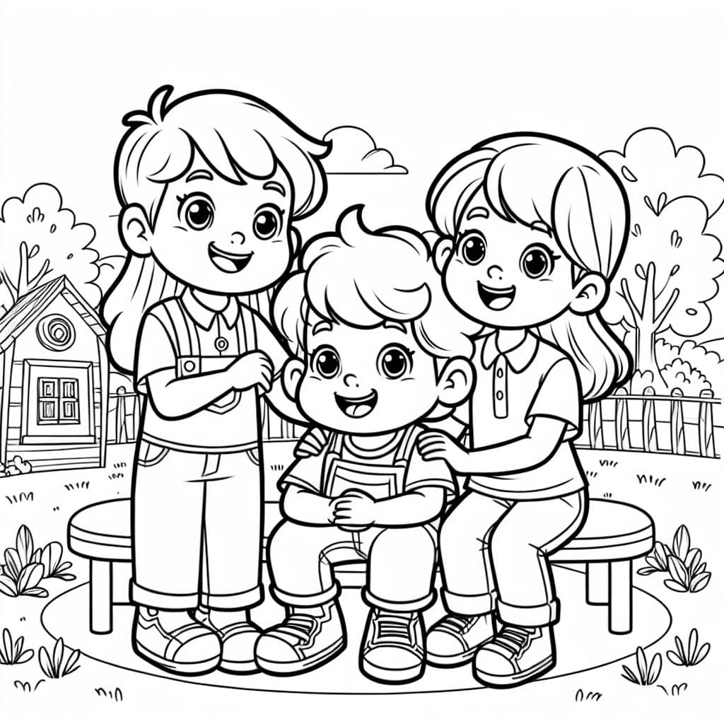 Tres niños, siendo el mayor un niño, el del medio una niña y el menor un niño. Todos se aman y son felices.