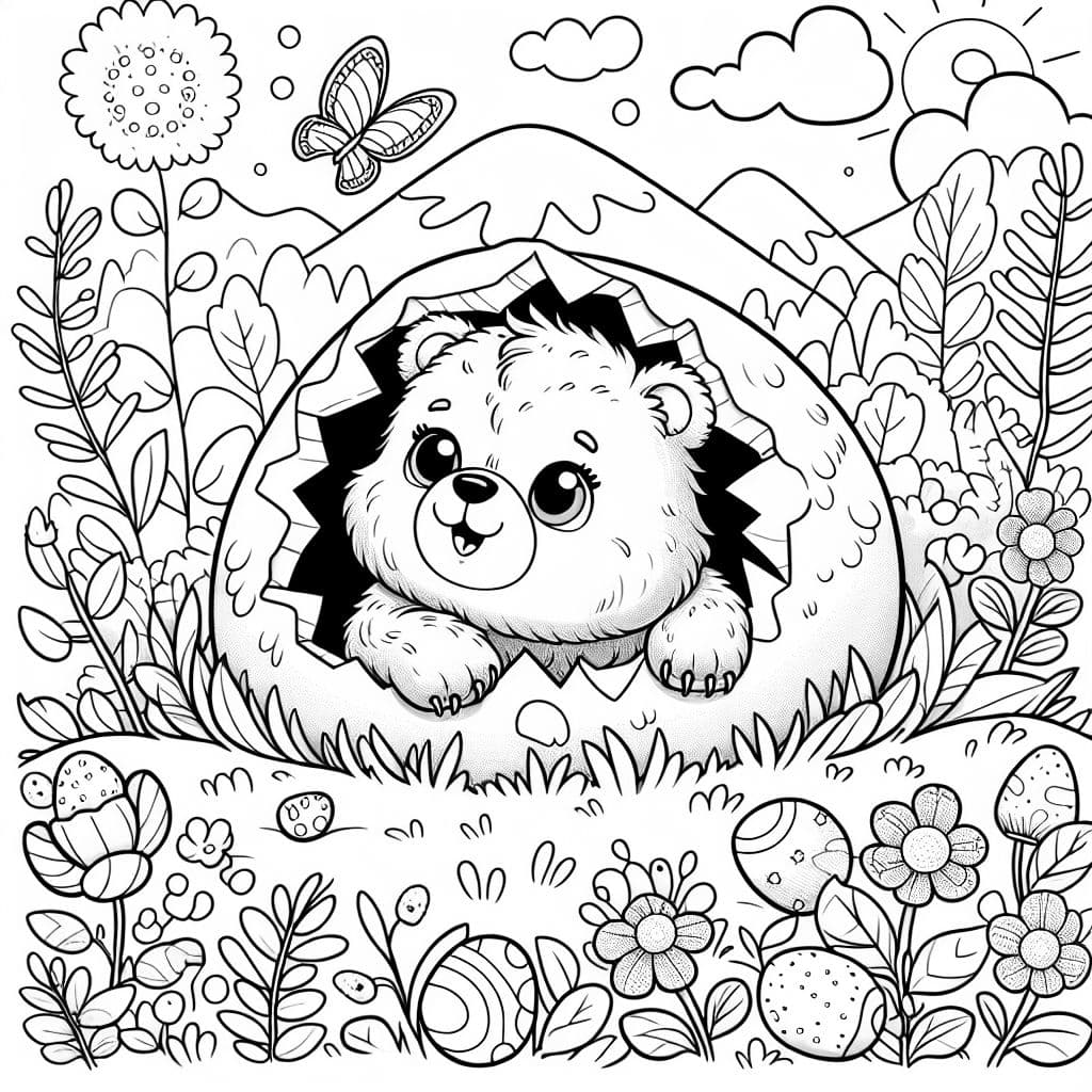 Pequeño osezno marrón despertando de la hibernación en primavera.