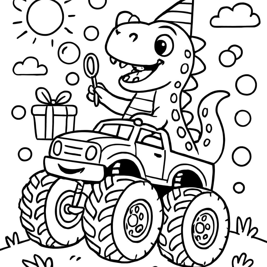 camión monstruo dinosaurio burbujas cumpleaños