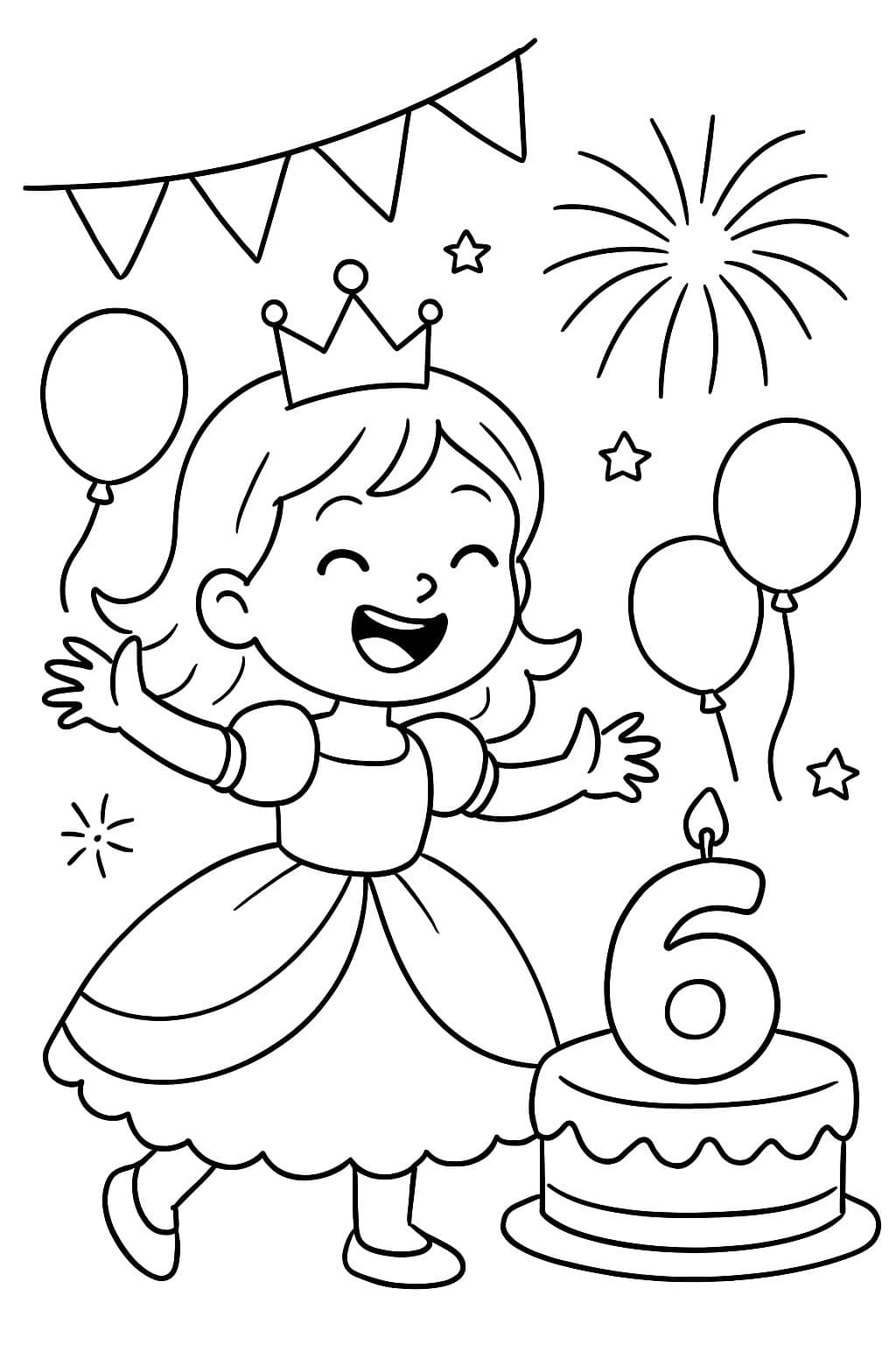 Mädchen, das als Prinzessin verkleidet, ihren 6. Geburtstag feiert