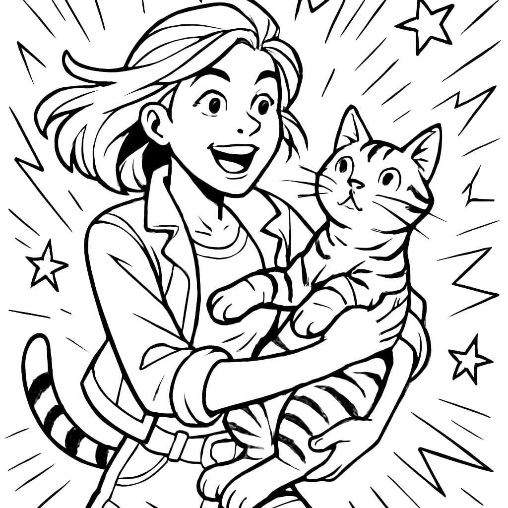 Una joven adulta sosteniendo un gato atigrado.