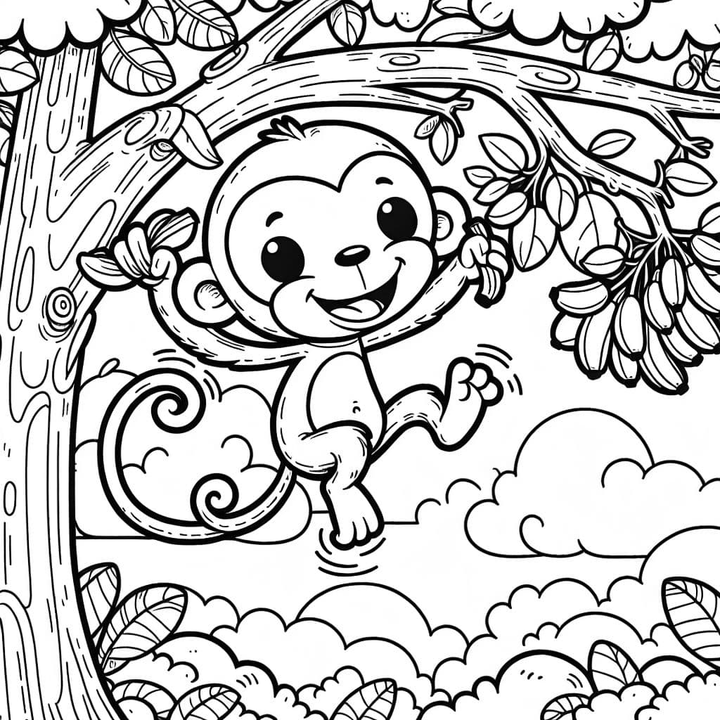 pequeño mono saltando de árboles mientras sostiene plátanos