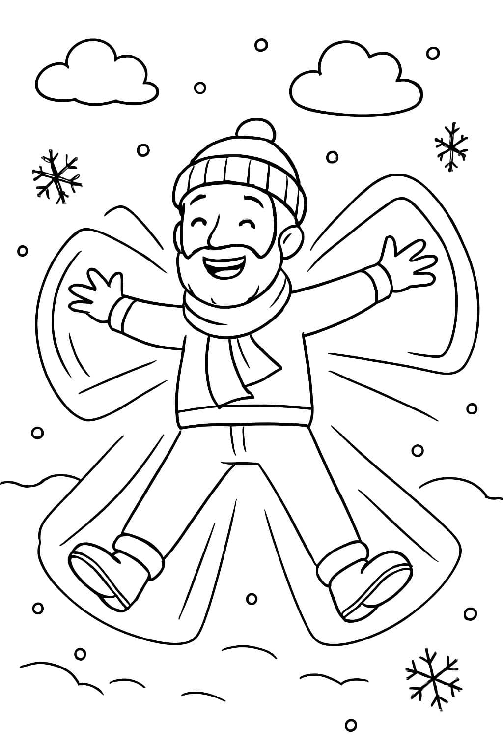 ein erwachsener Mann mit Bart, der einen Schneemann macht