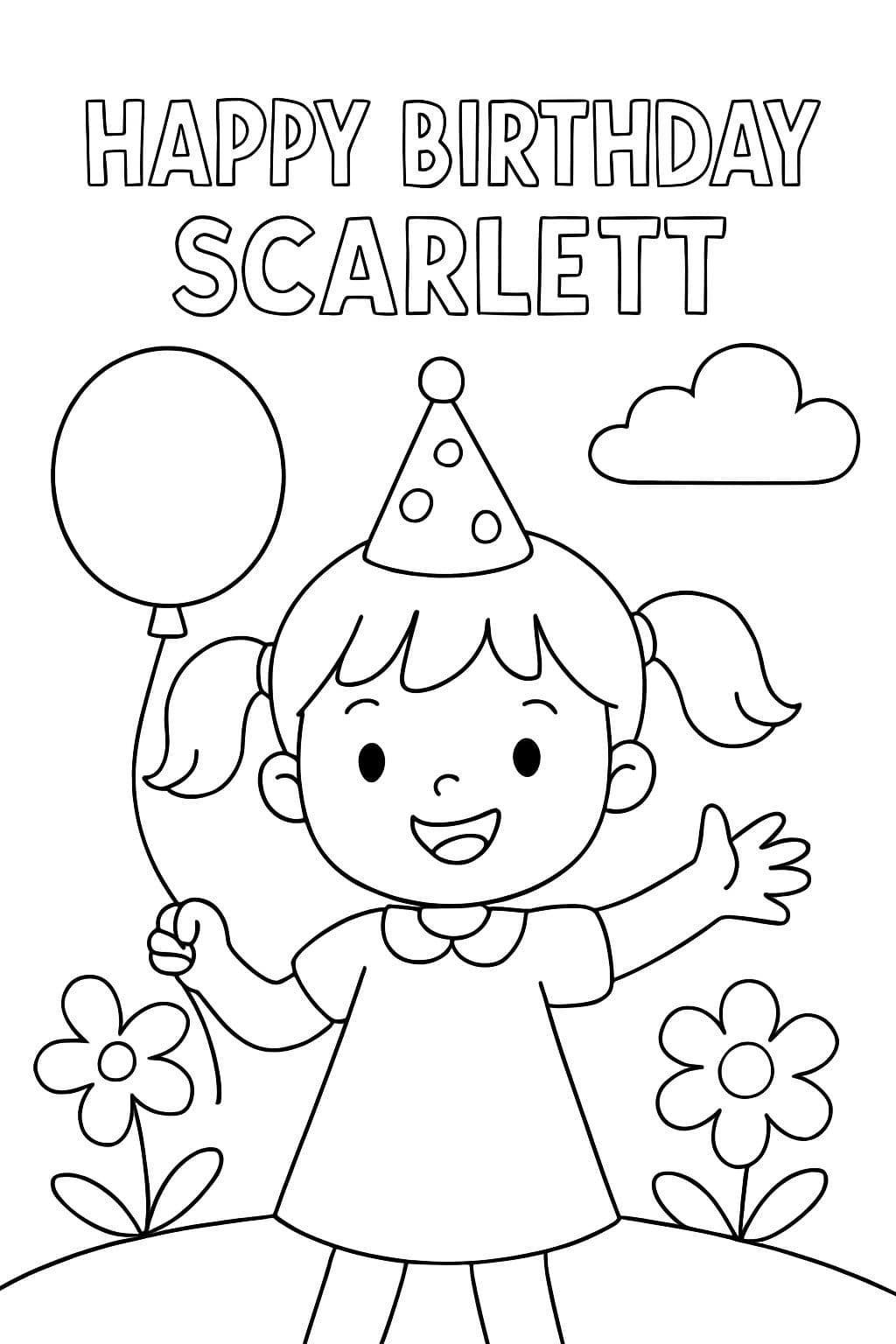 Una niña bebé con dos coletas cortas “Feliz cumpleaños Scarlett”