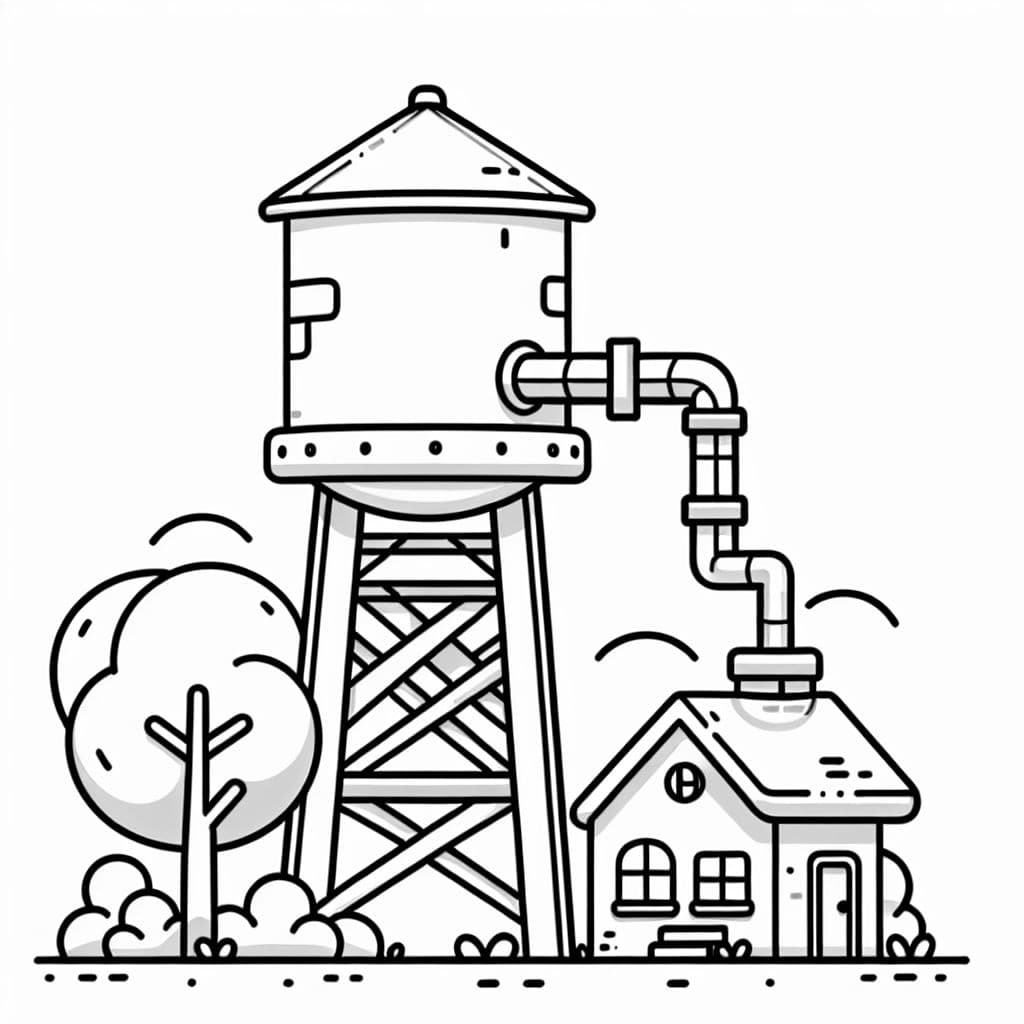 Una torre de agua con una tubería que sale de ella.