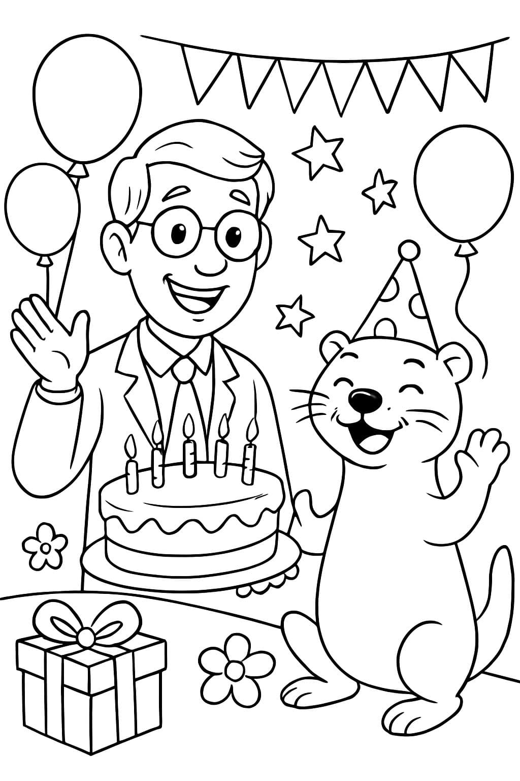 Mi profesor el Sr. Theiß y una nutria celebran su cumpleaños