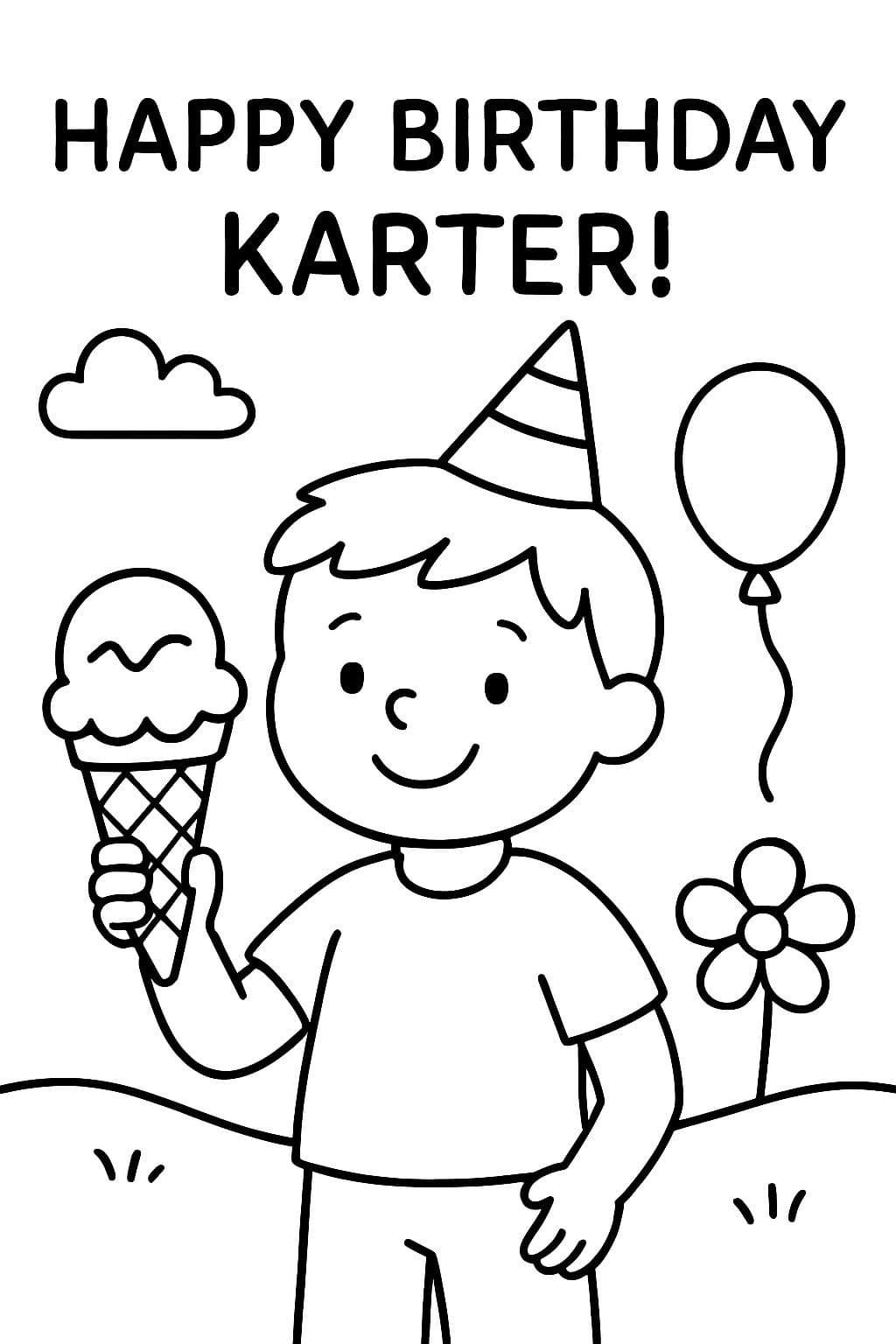 ¡Feliz cumpleaños Karter! Y un cono de helado