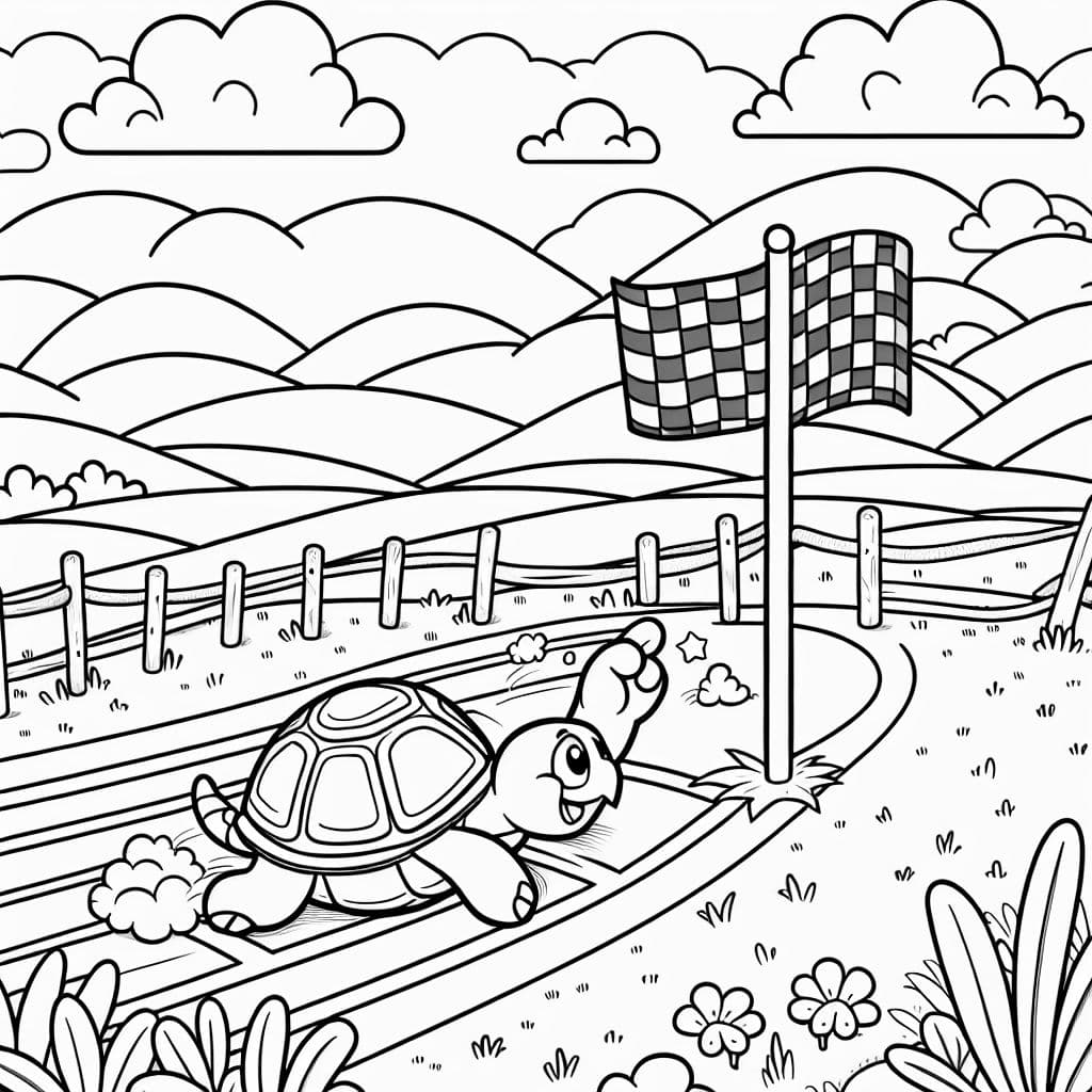 Schildkröte, die als erstes über ein Ziel rennt