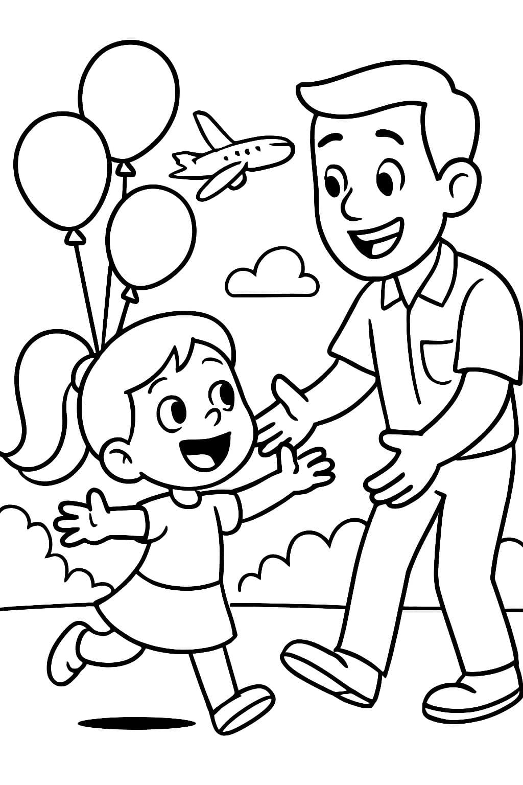Papa ! Bienvenue à la maison avec des ballons et un avion