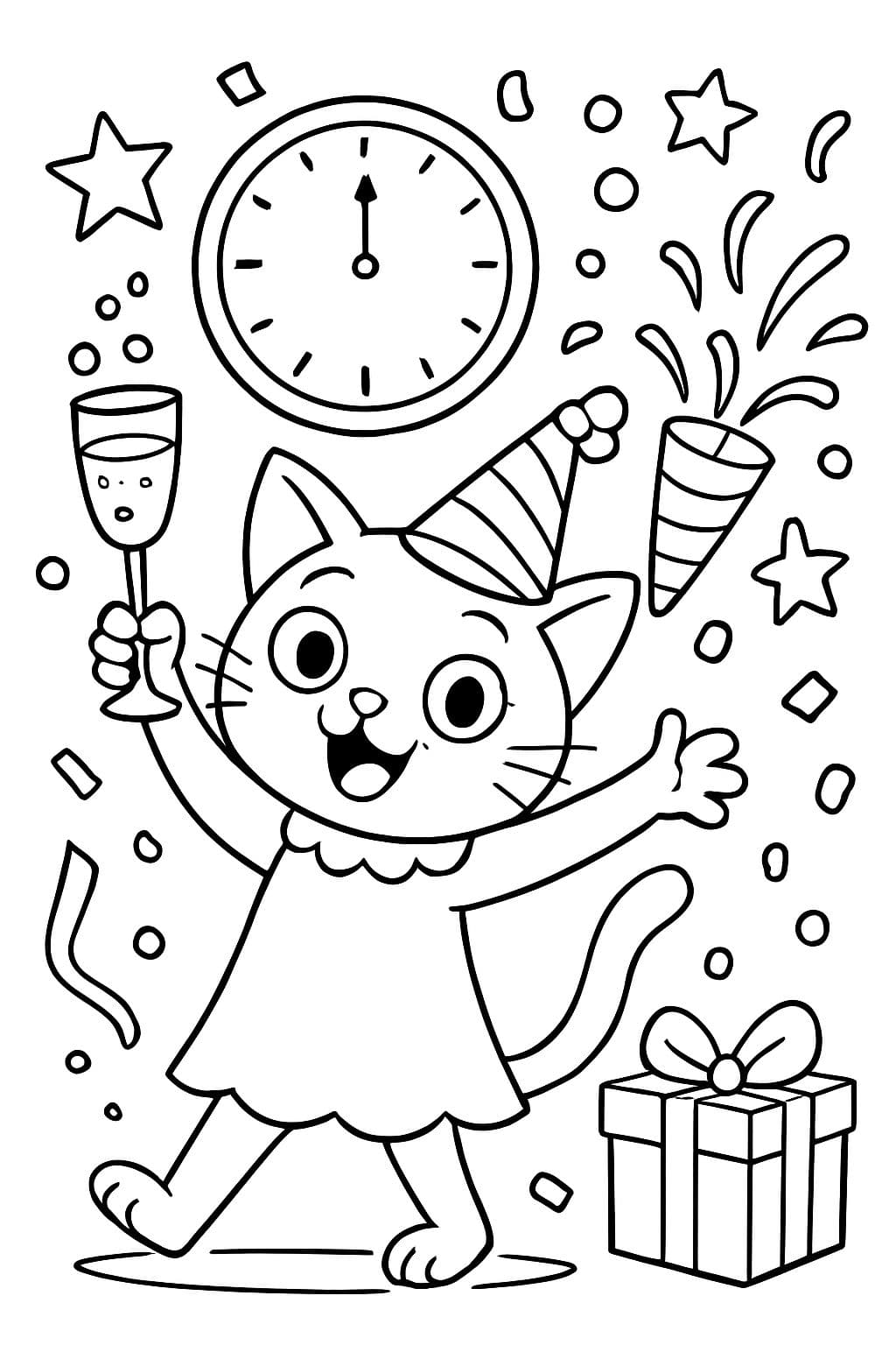 Una gata llamada Jane celebrando el Año Nuevo.