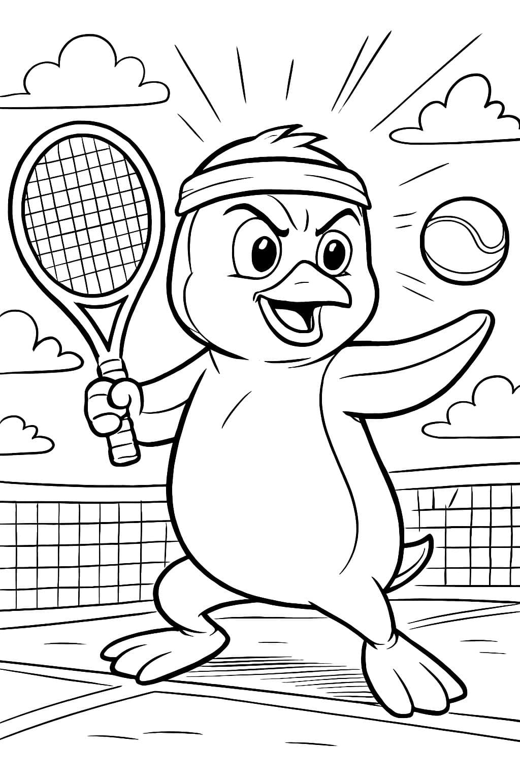 einen pinguin der mit zwei schweisbändern tennis spielt