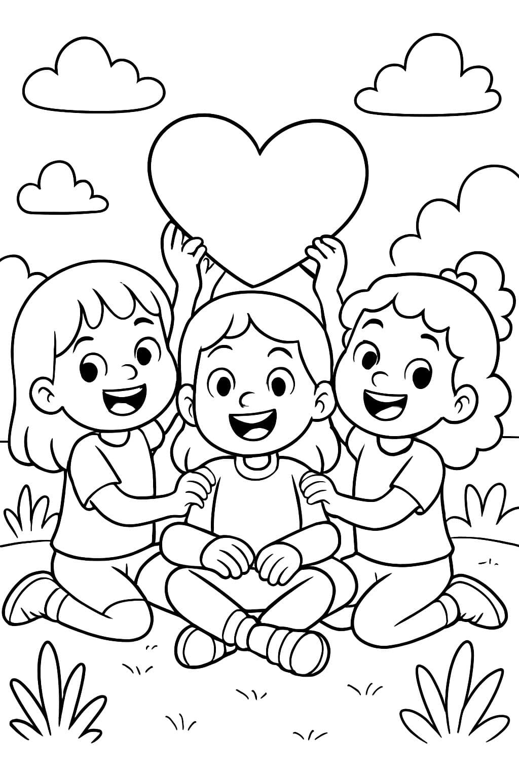 3 chicas haciendo un signo de corazón sentadas.