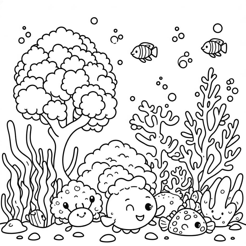 Récif de corail sous l'eau avec des créatures marines et du corail chou-fleur