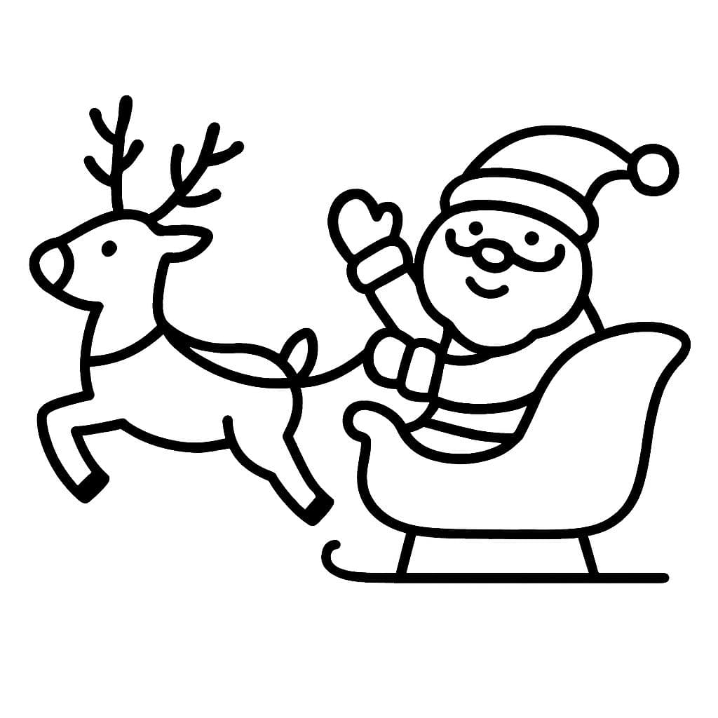 Le Père Noël vole dans le ciel nocturne dans son traîneau et ses rennes.