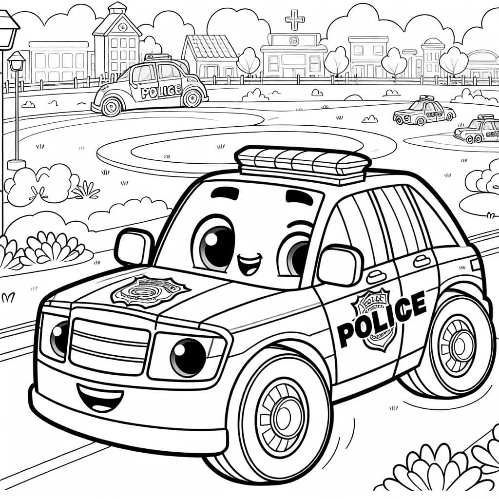 Un coche de policía para colorear para niños.