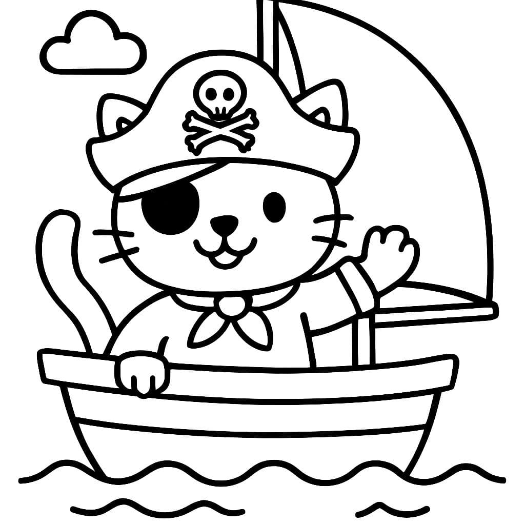 Un gato que está vestido de pirata en un barco.