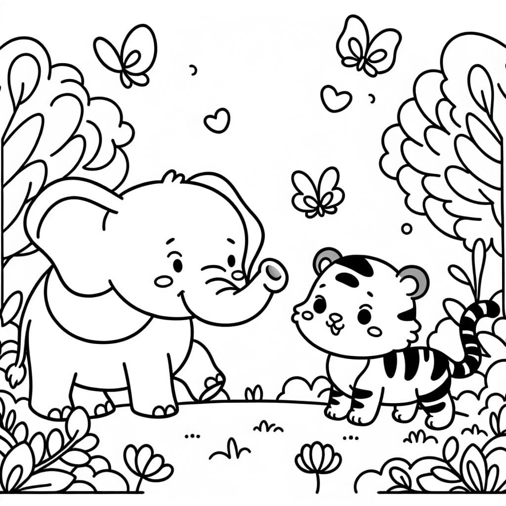 ein elefant und ein tiger in einem zauberwald