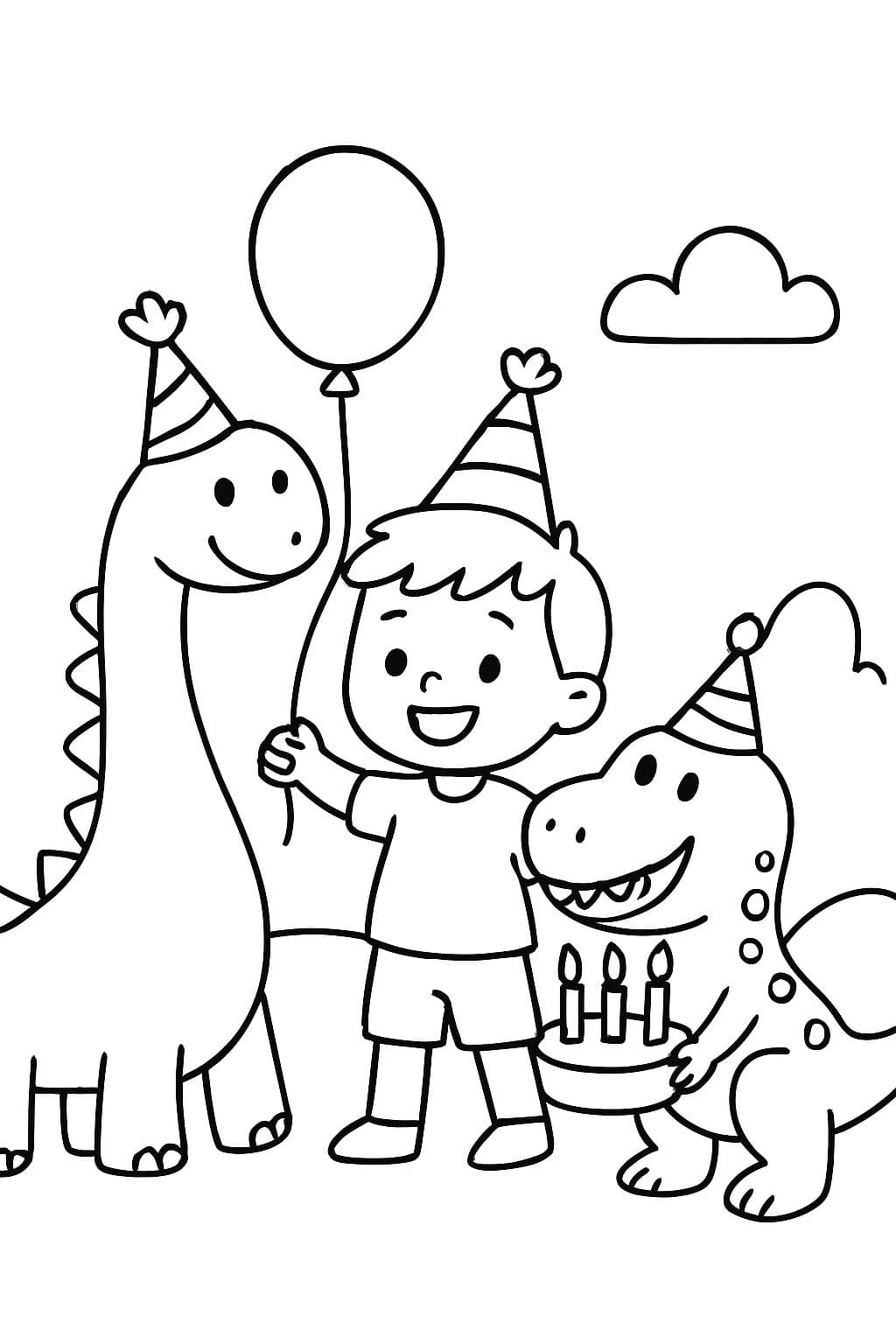 Feliz cumpleaños dinosaurios con niño pequeño