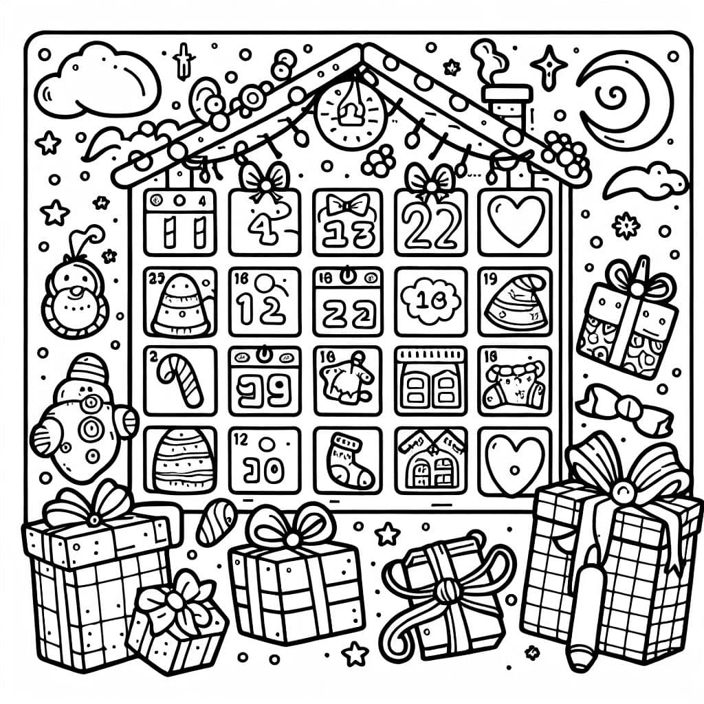 un calendrier de l'avent avec 24 cases à colorier soi-même