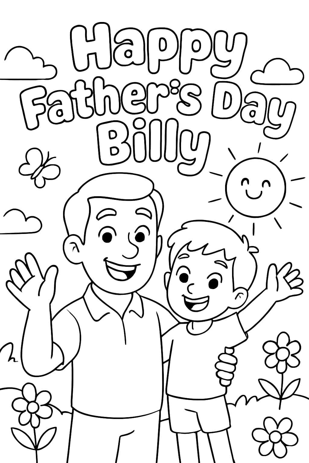 Frohen Vatertag Billy in Bubble-Buchstaben geschrieben