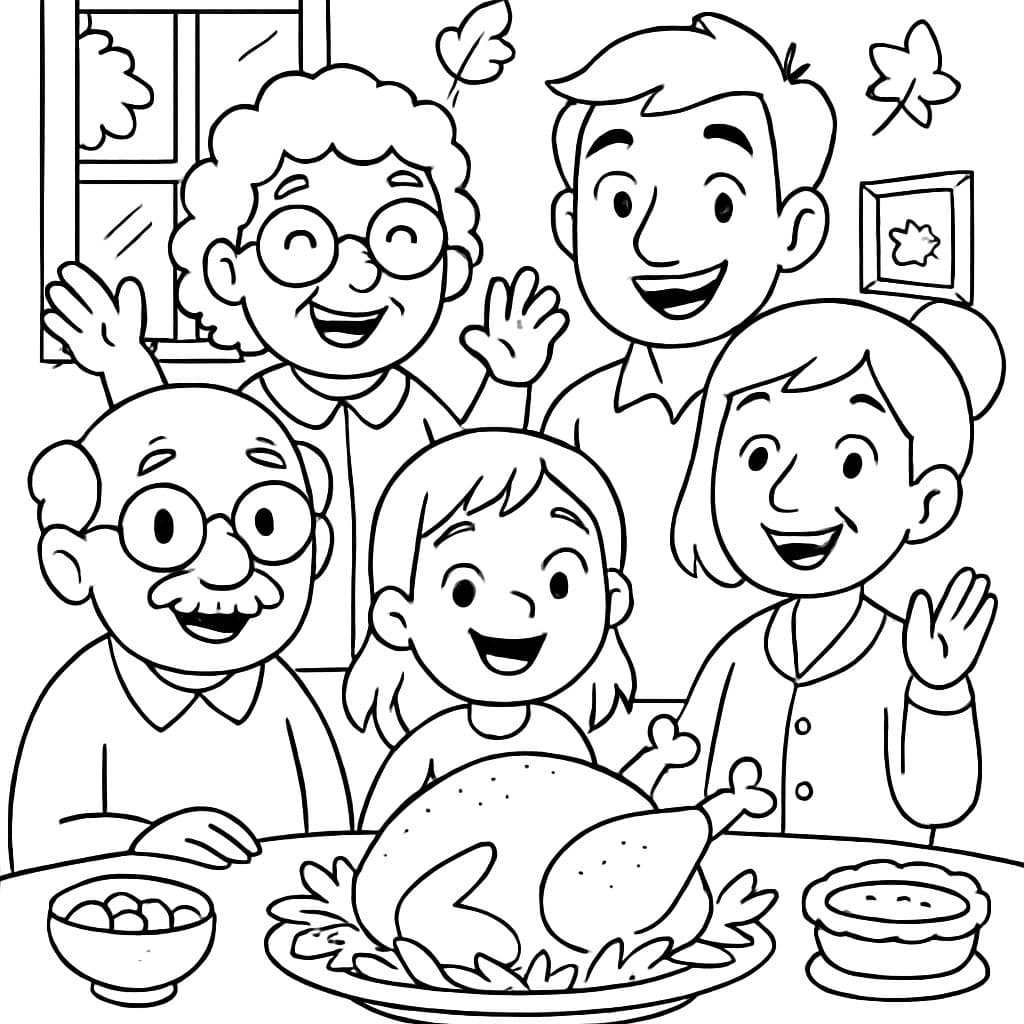 Deux grands-mères, un grand-père, père, mère et fille à Thanksgiving.