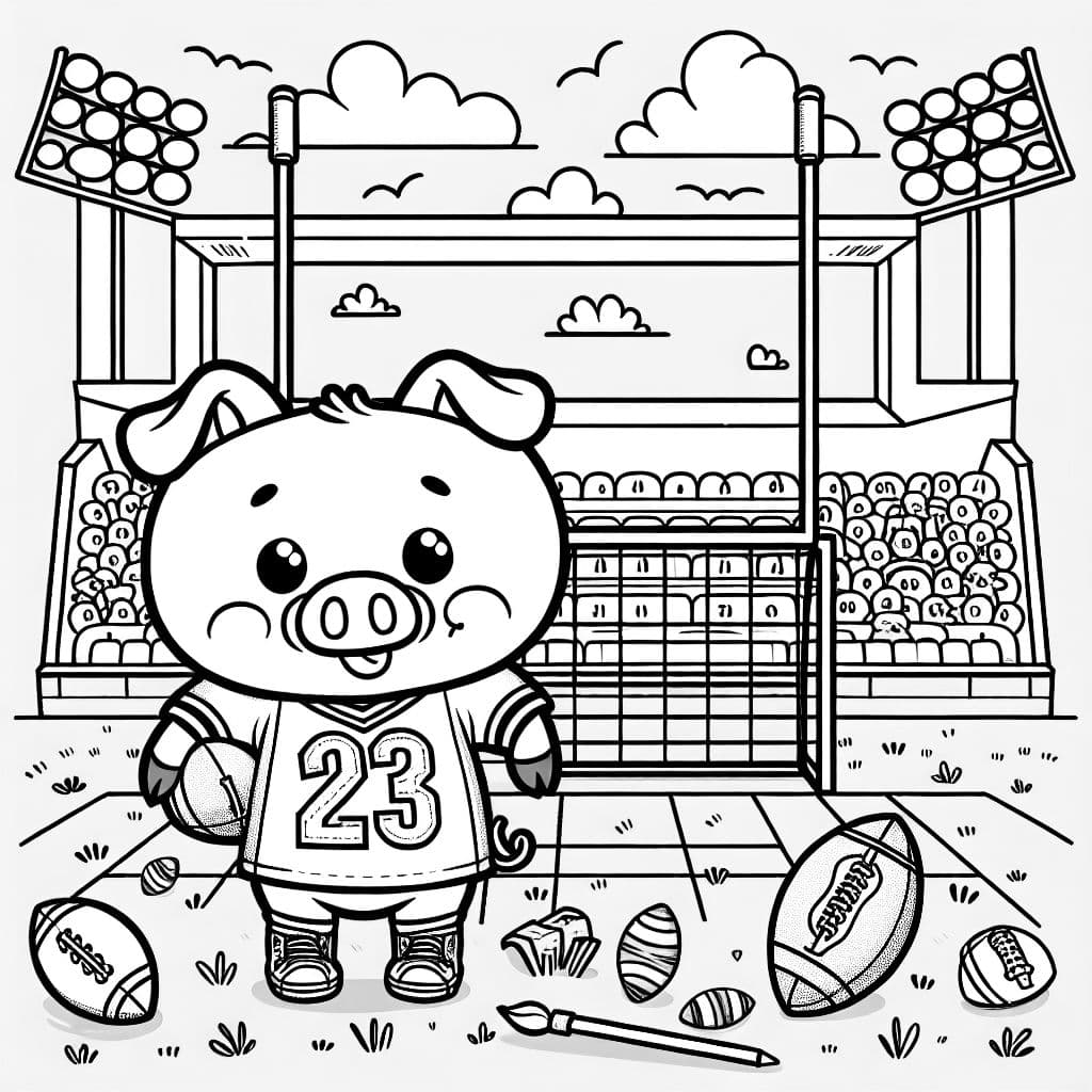 Porco fofo em um estádio de futebol com a camisa número 23