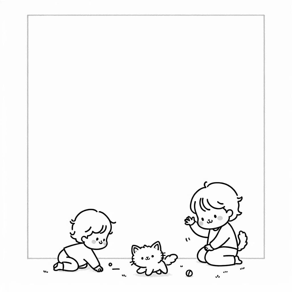 Un gato esponjoso jugando con dos niños pequeños