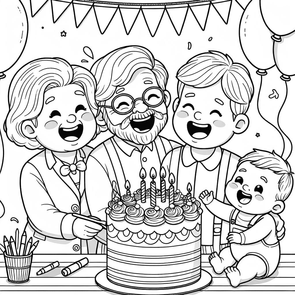 grand-mère, un garçon et mon petit frère avec un gâteau d'anniversaire