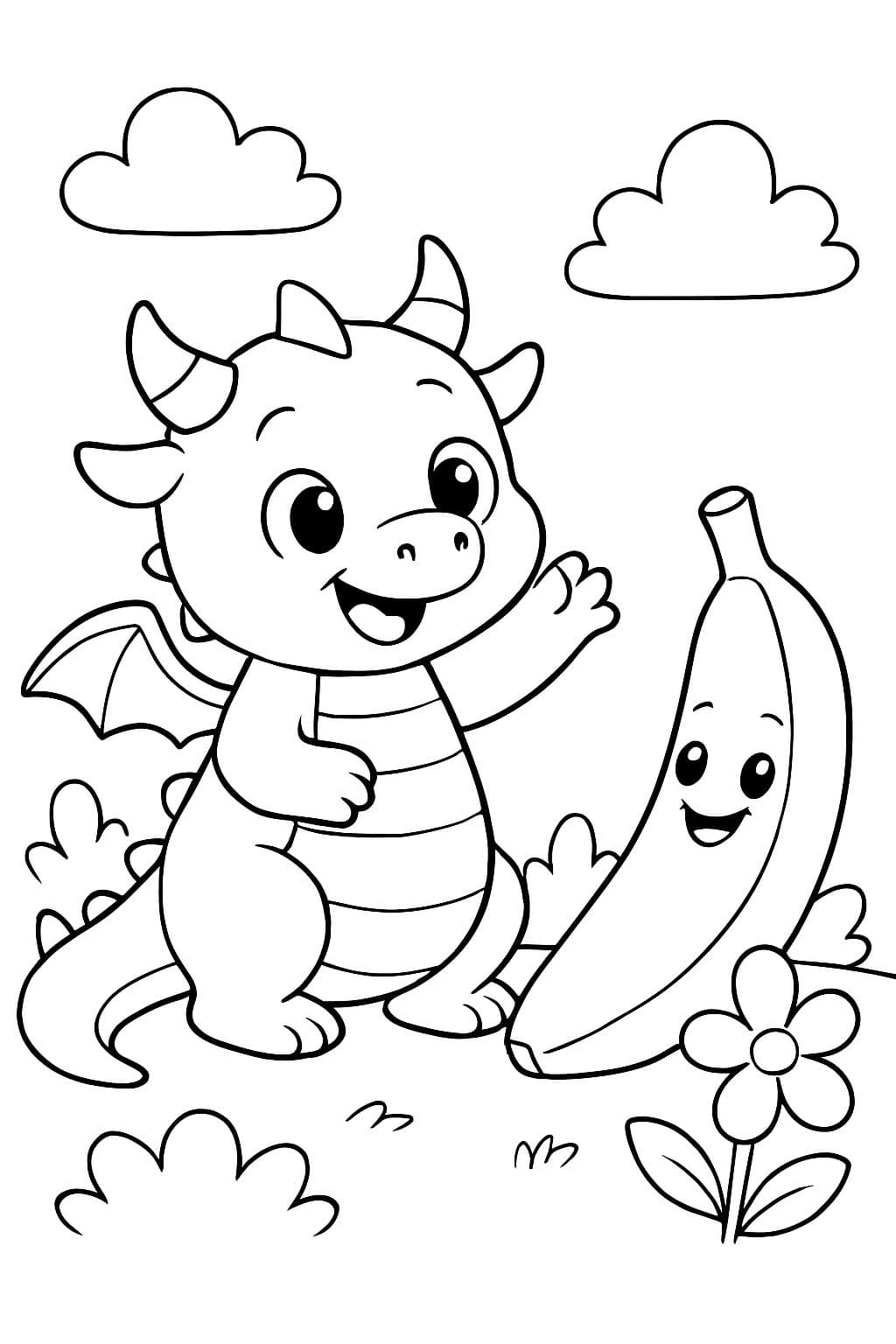 un dragon super mignon et une banane aussi super mignonne