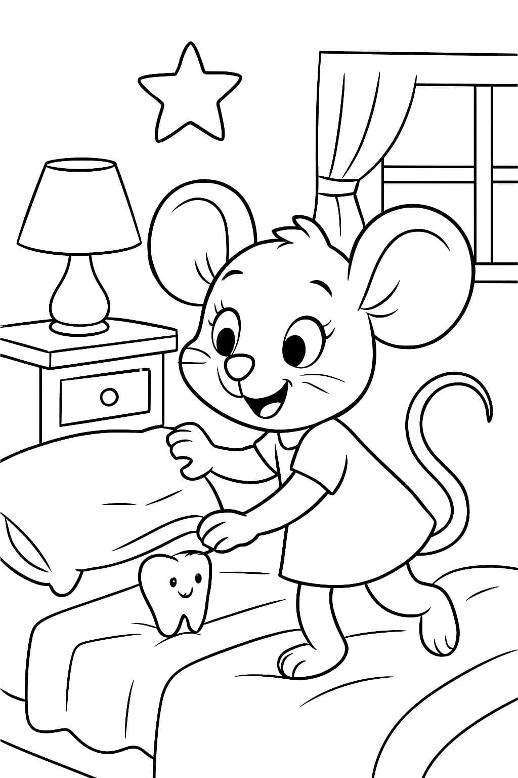 kleine Maus, die einen Zahn unter dem Kissen einsammelt