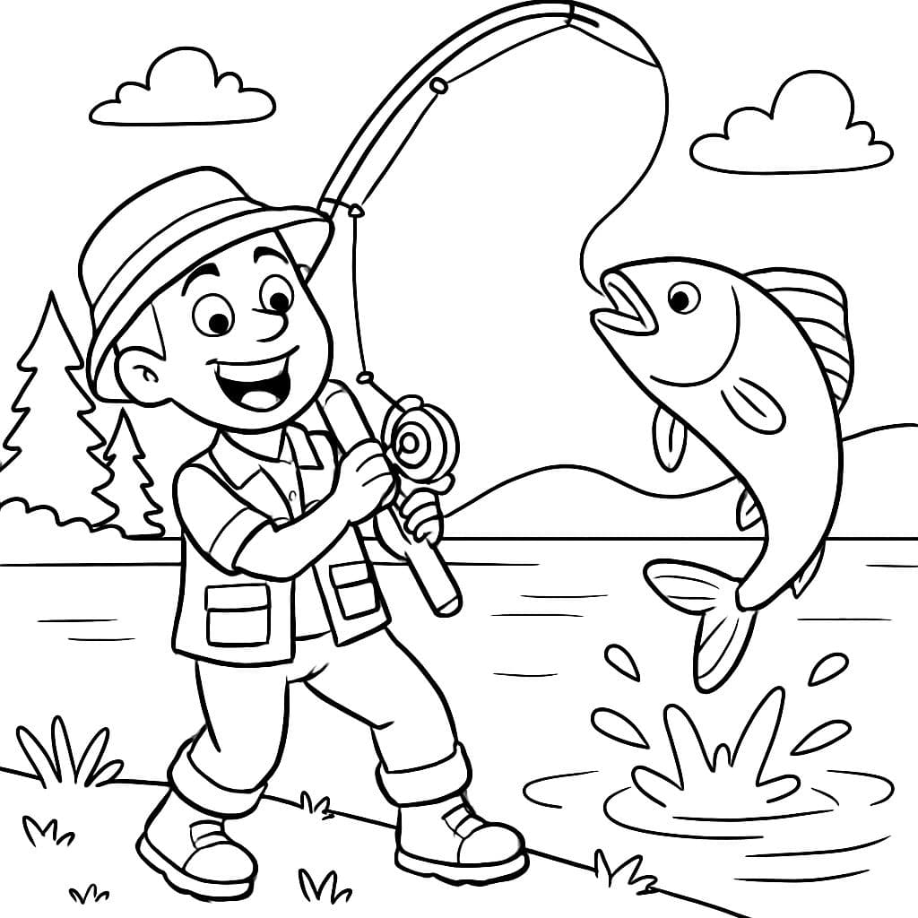 un pescador con una caña de pescar en un lago